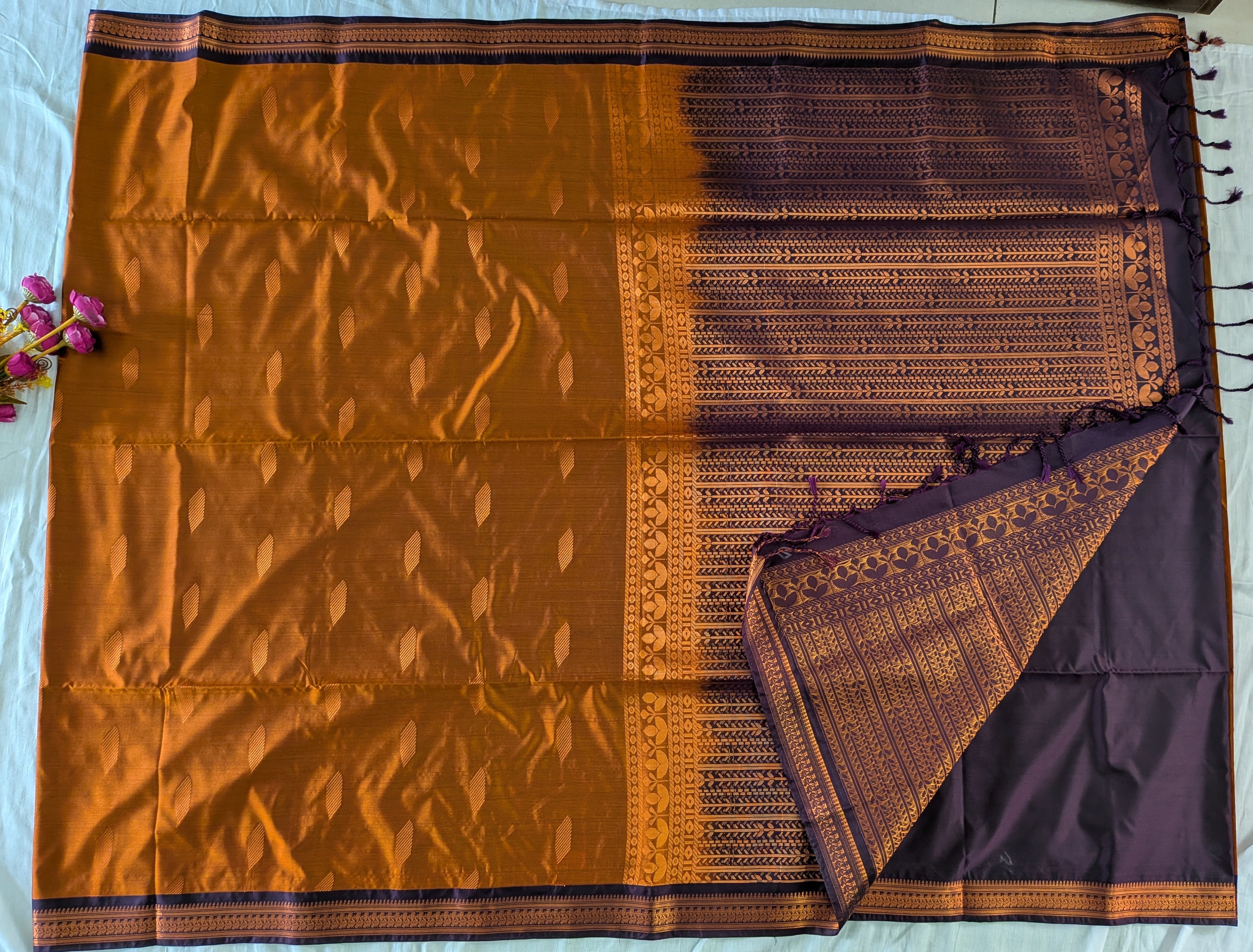 Small Border Uppada Silk Saree (Rust Orange)