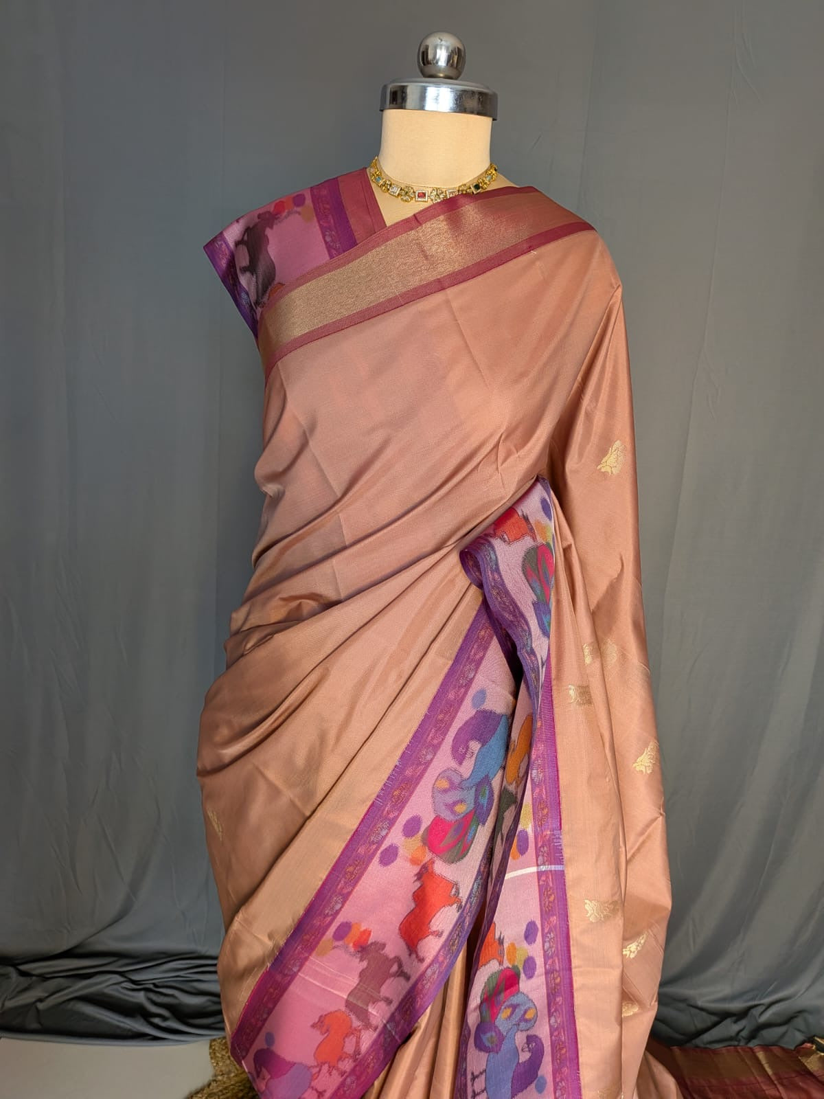 Blush Pink & Multicolour Silk Saree