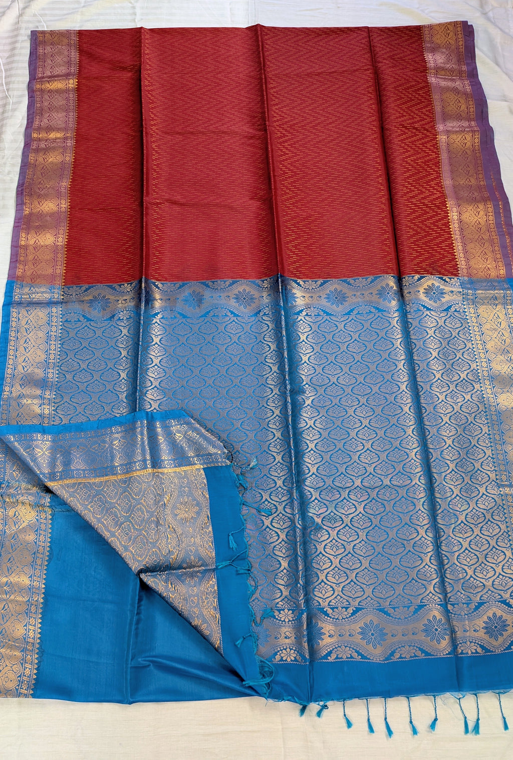 Maroon & Peacock Blue Kanchipuram Silk Blend