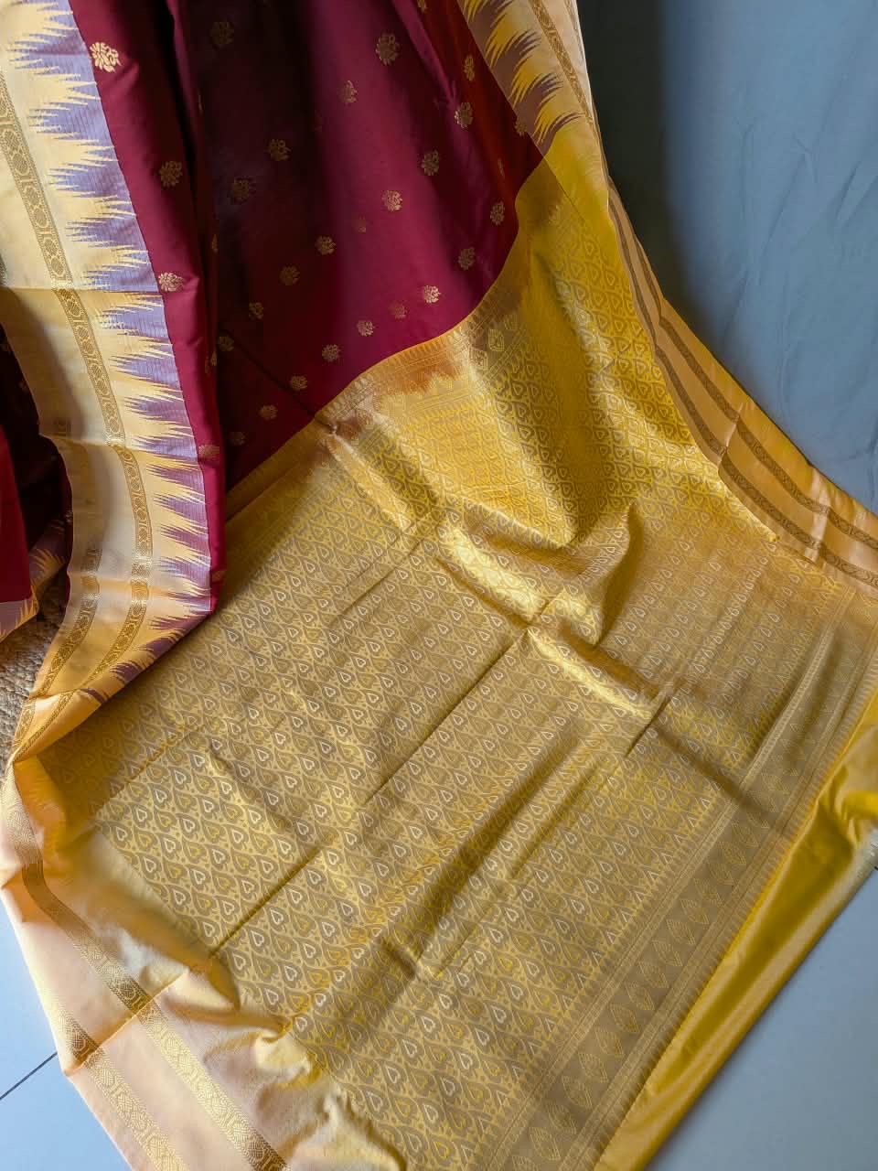 Maroon & Mustard Gold Uppada Pattu Saree