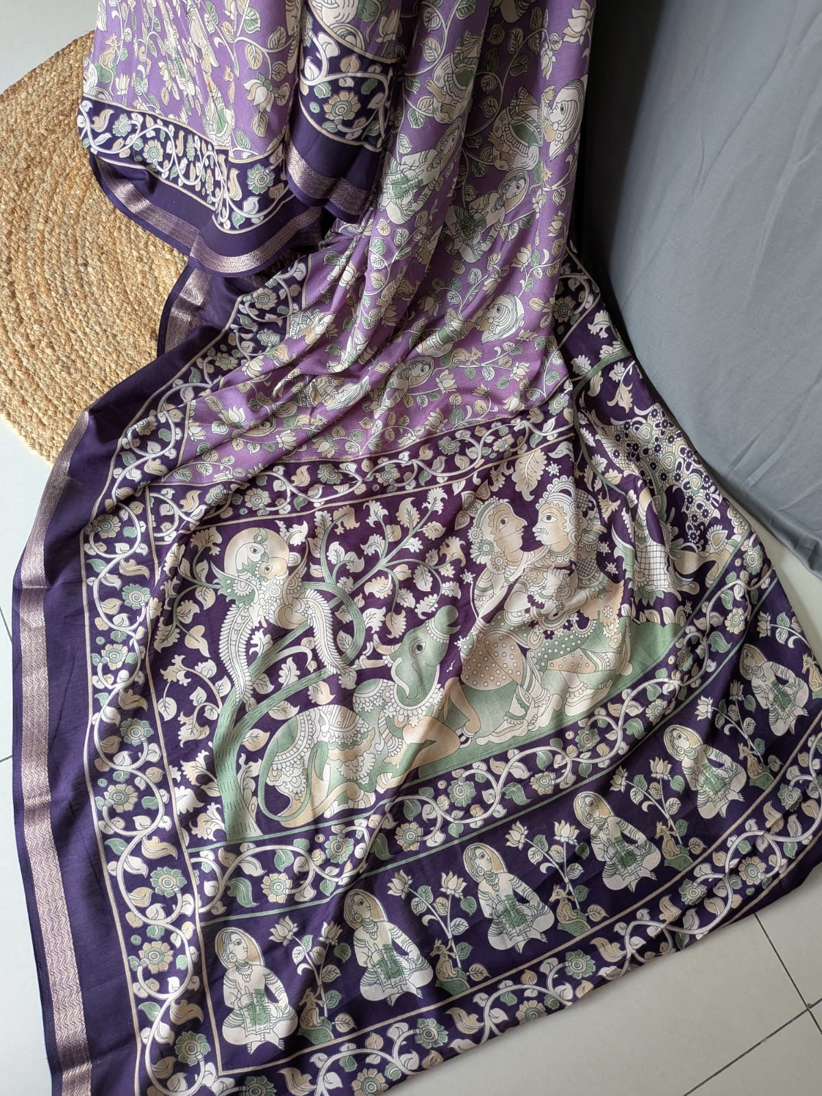 Lavender Purple Kalamkari Saree