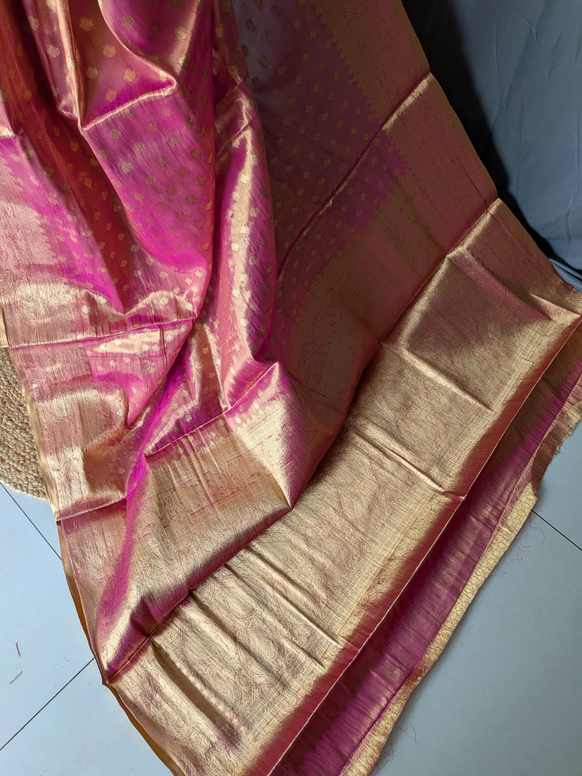 Rani Pink & Antique Gold Tissue Saree