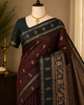 Royal Maroon & Green Kanchi Silk Saree