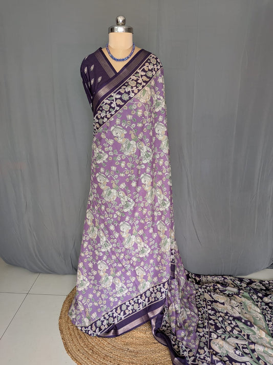 Lavender Purple Kalamkari Saree