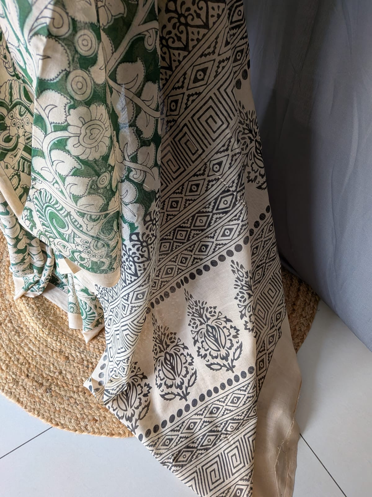 Green & Beige Kalamkari Printed Saree