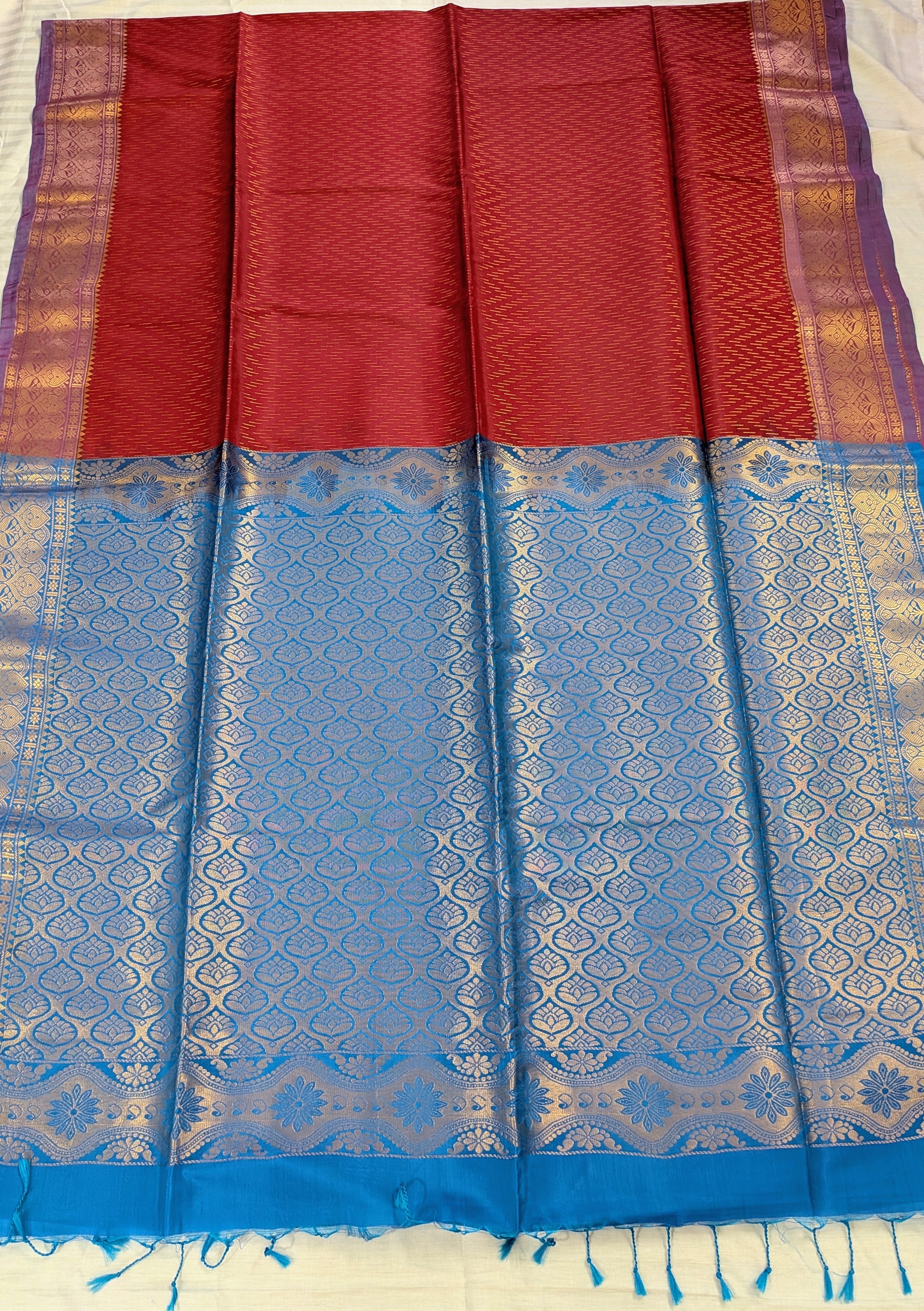 Maroon & Peacock Blue Kanchipuram Silk Blend