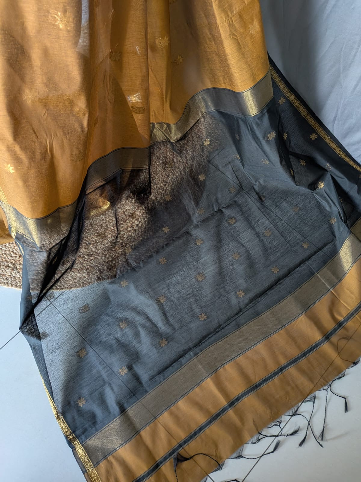 Mustard Yellow & Black Handloom Saree