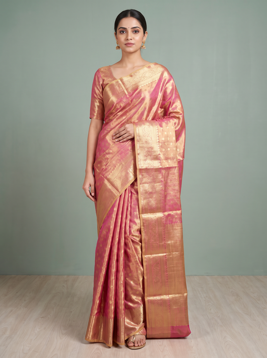 Rani Pink & Antique Gold Tissue Saree