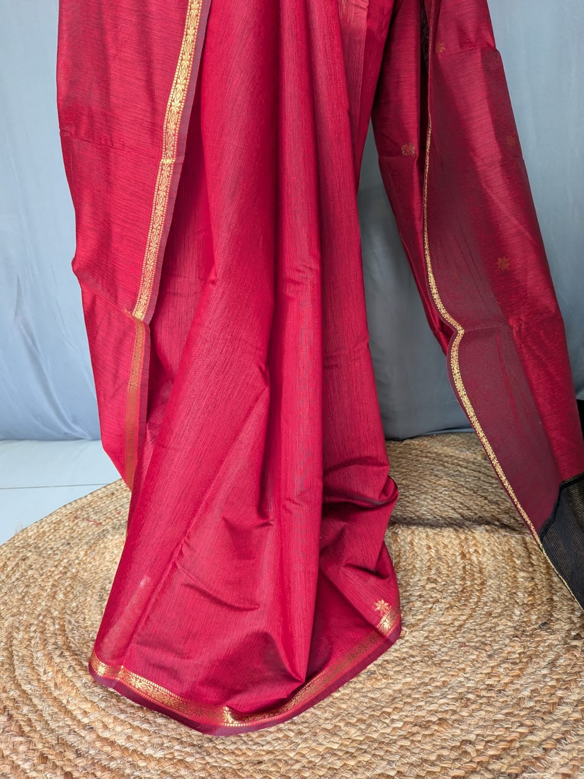 Ruby Red & Black Handloom Saree