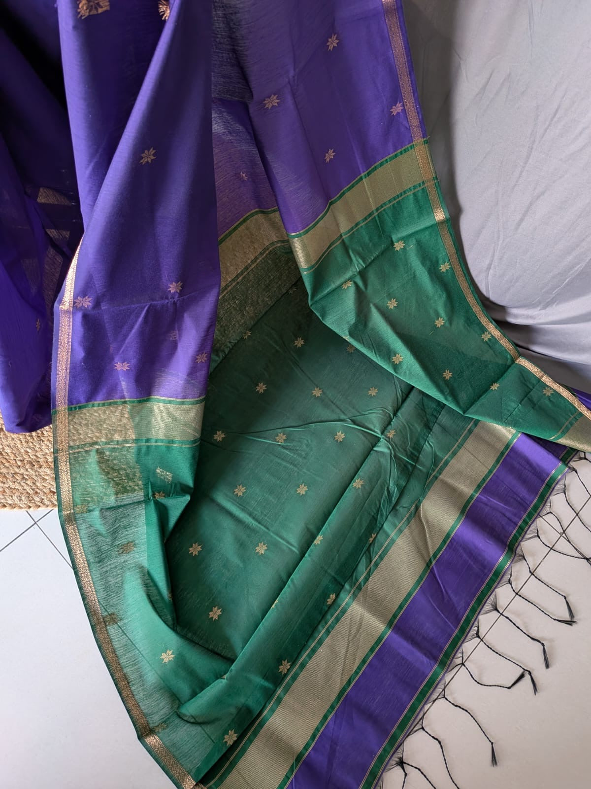 Purple & Bottle Green Handloom Saree