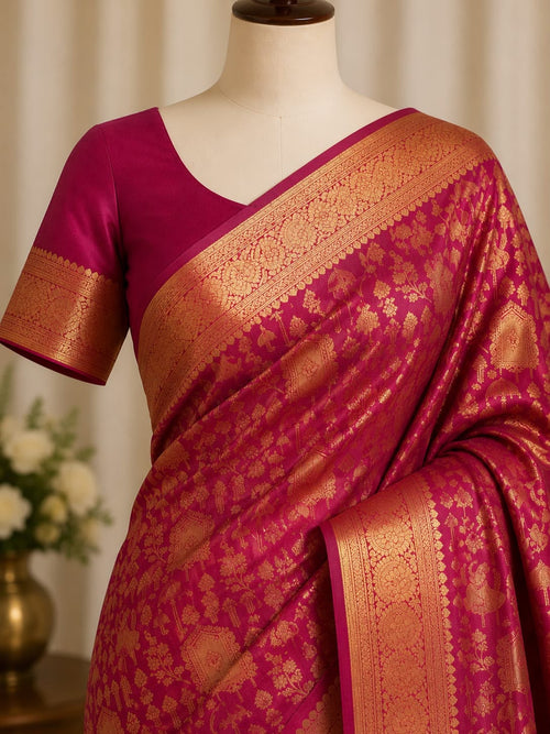 Regal Rangoli Zari Saree - Pink & Gold