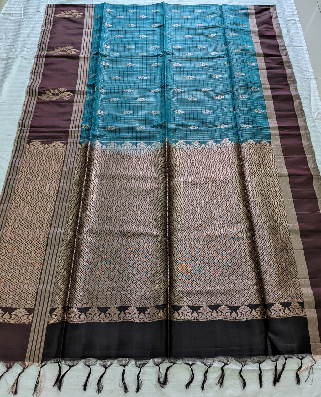 Teal & Coffee Kanchipuram Silk Blend