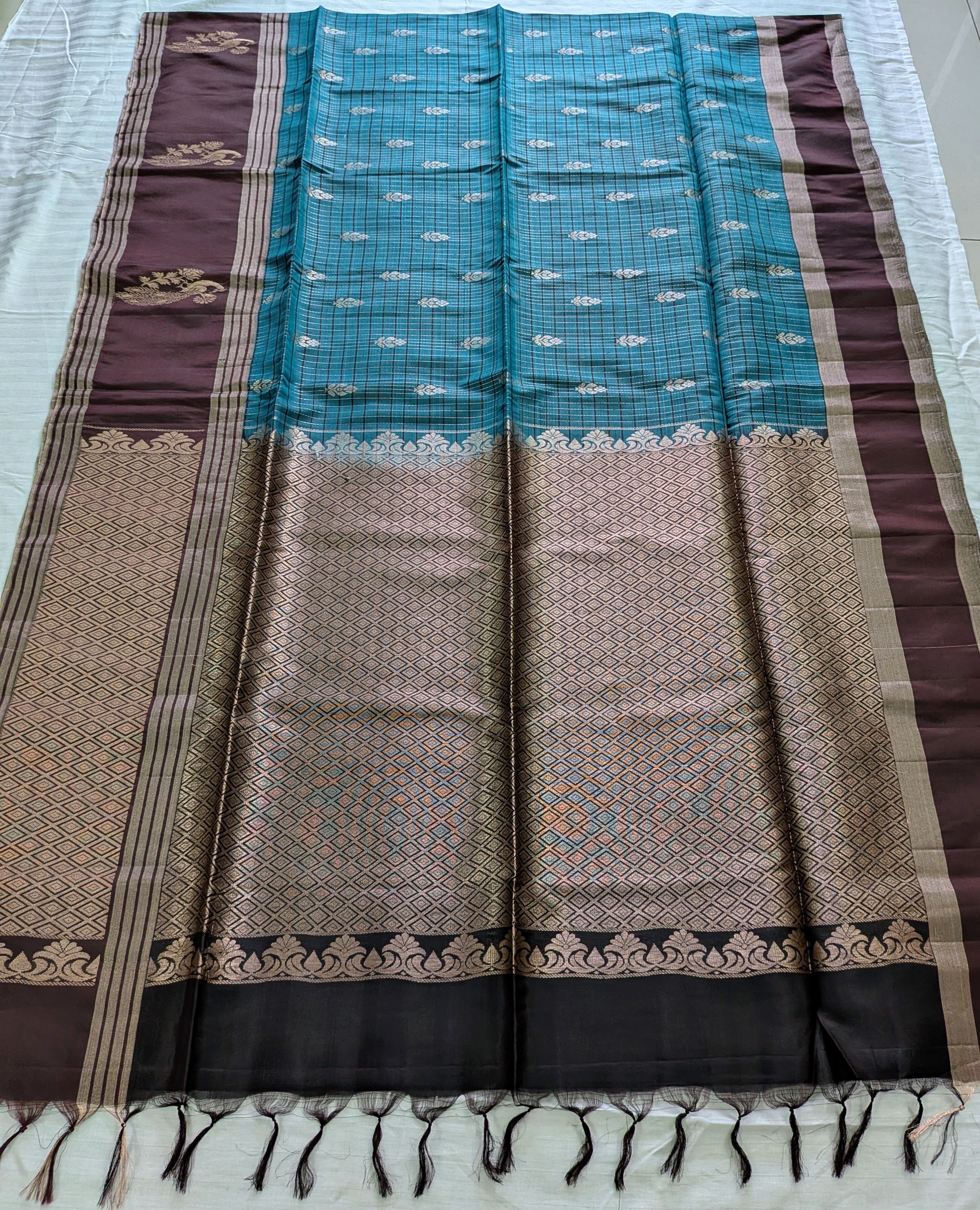 Teal & Coffee Kanchipuram Silk Blend