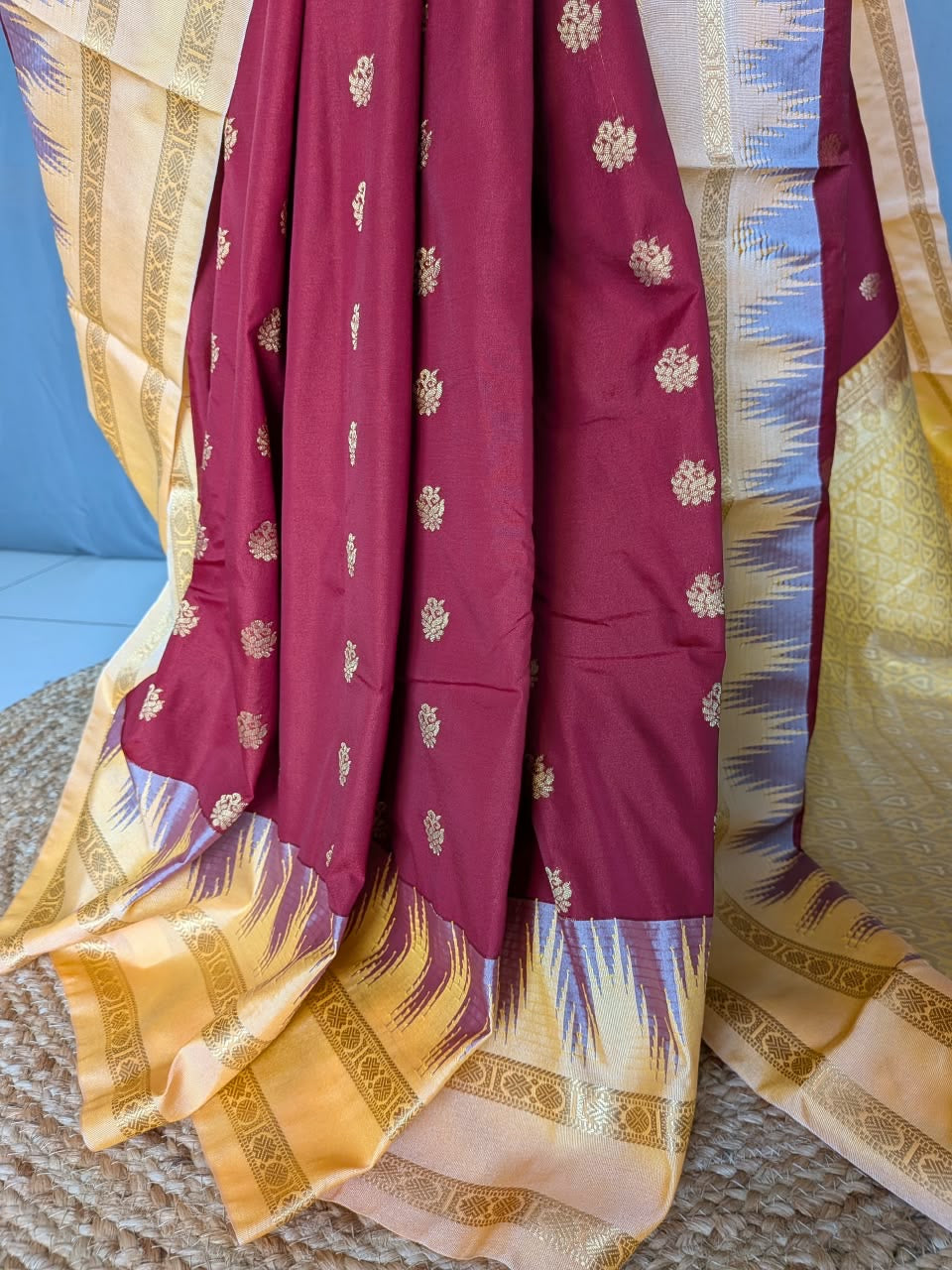 Maroon & Mustard Gold Uppada Pattu Saree