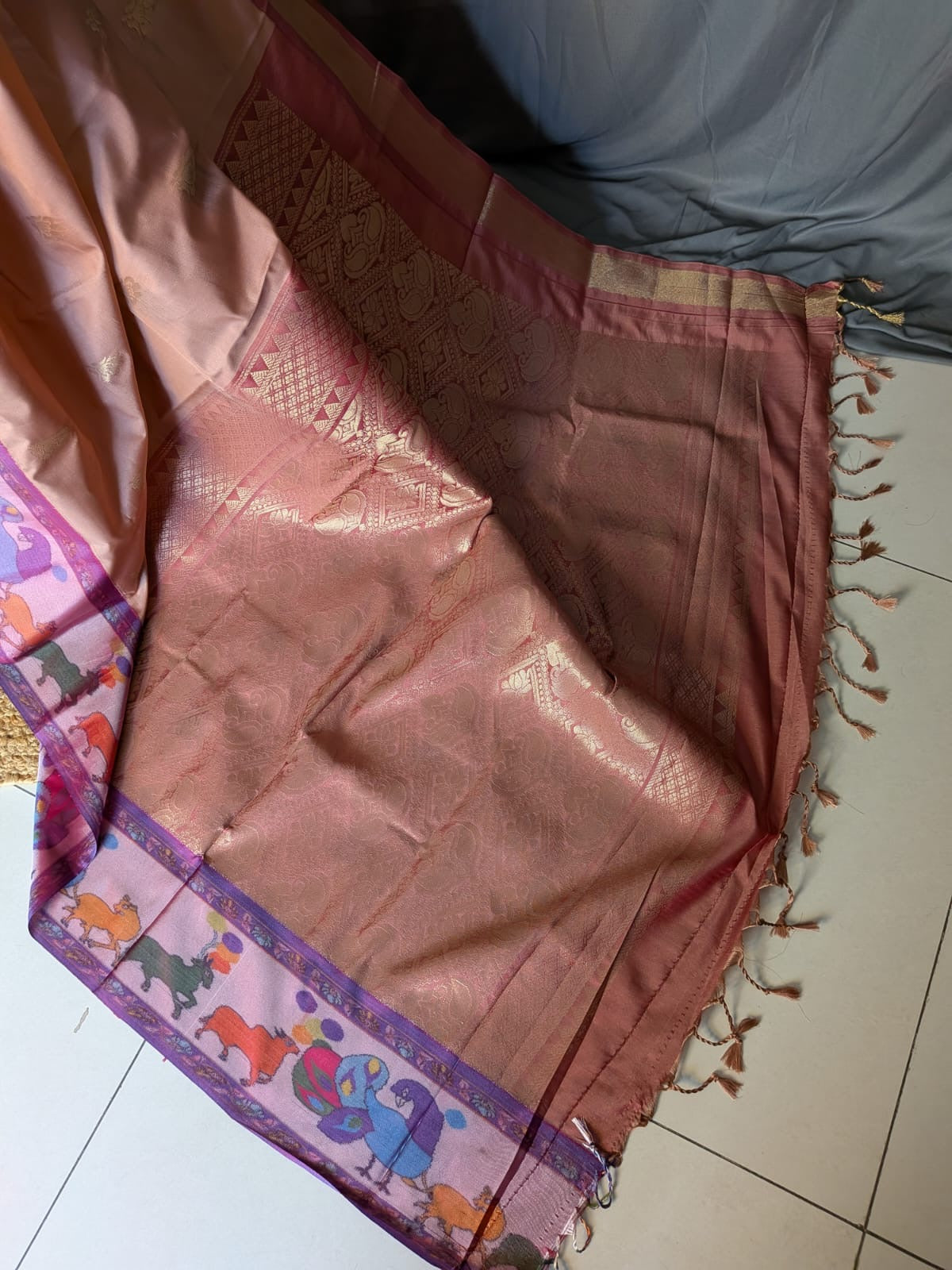 Blush Pink & Multicolour Silk Saree