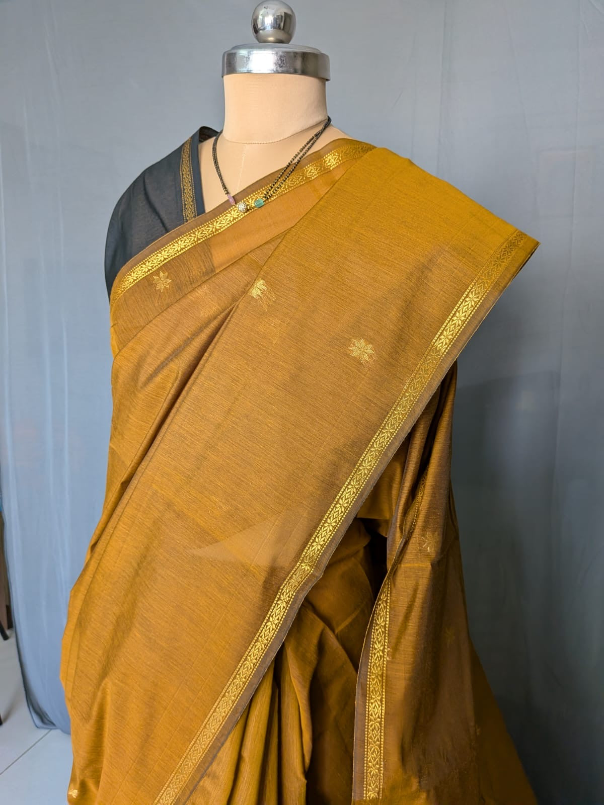 Mustard Yellow & Black Handloom Saree