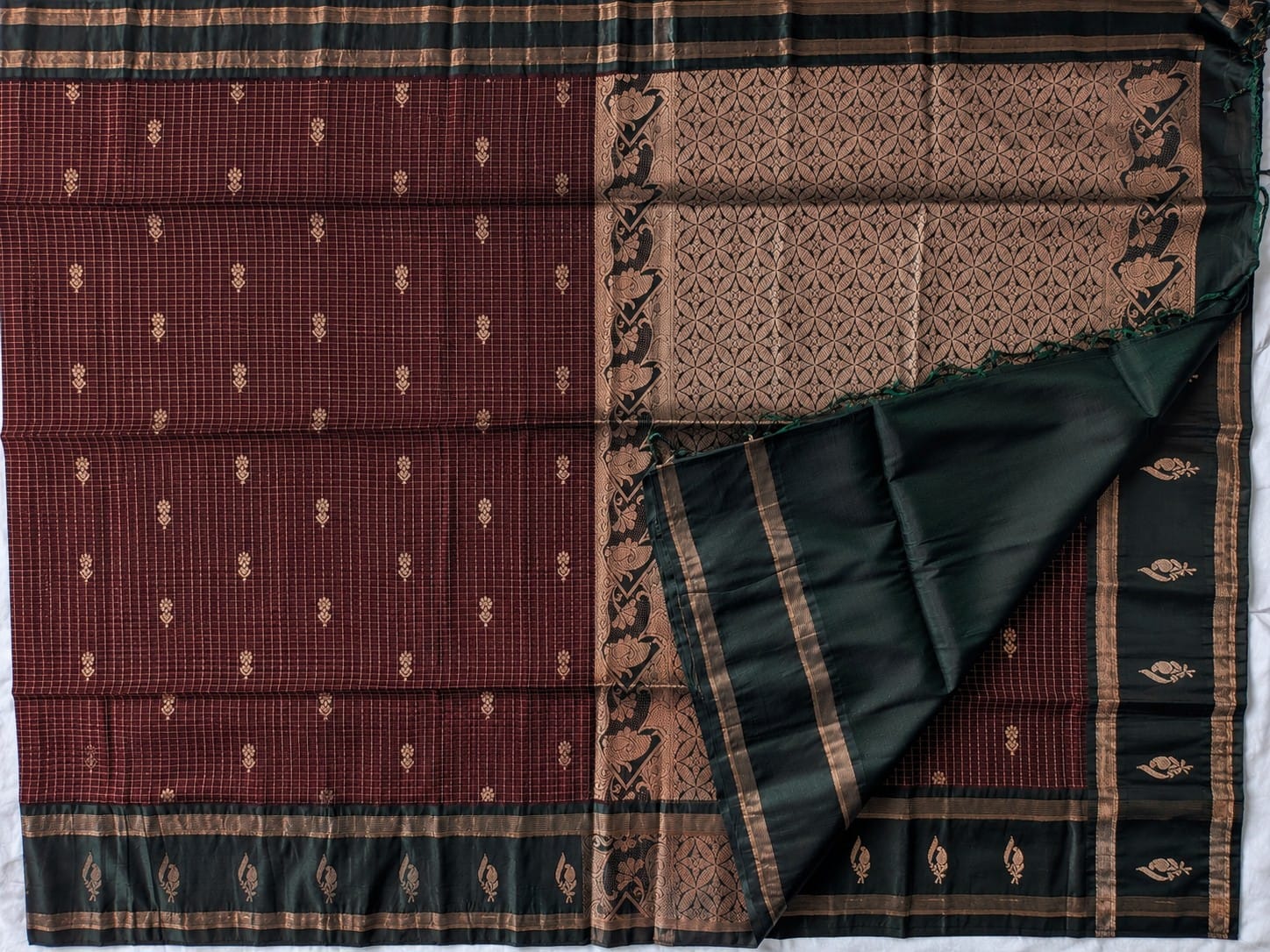 Royal Maroon & Green Kanchi Silk Saree