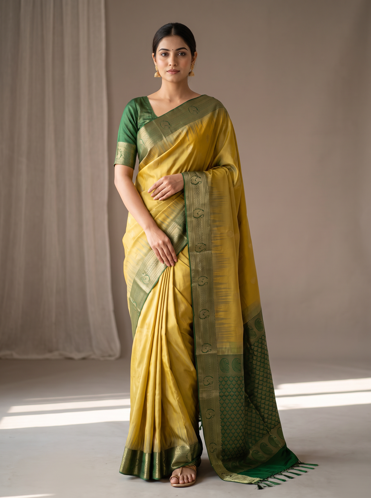 Golden Green Traditional Silk Saree
