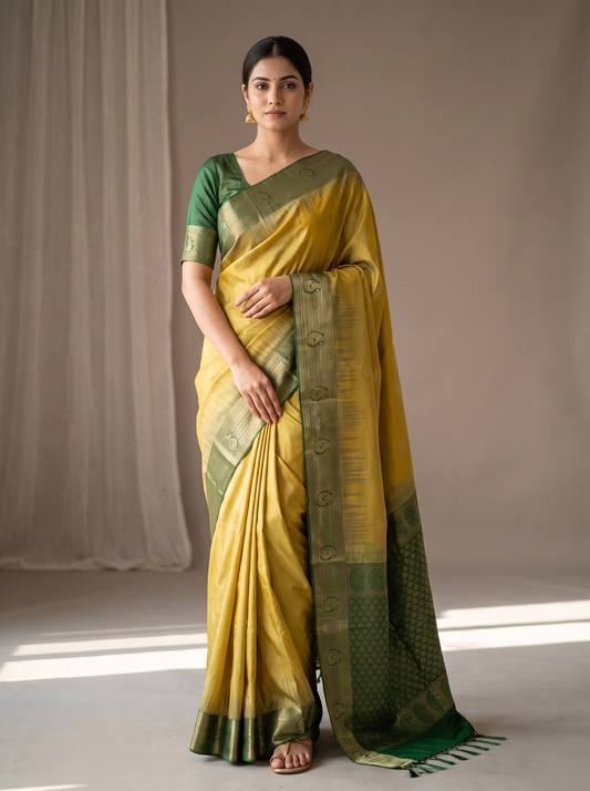 Golden Green Traditional Silk Saree