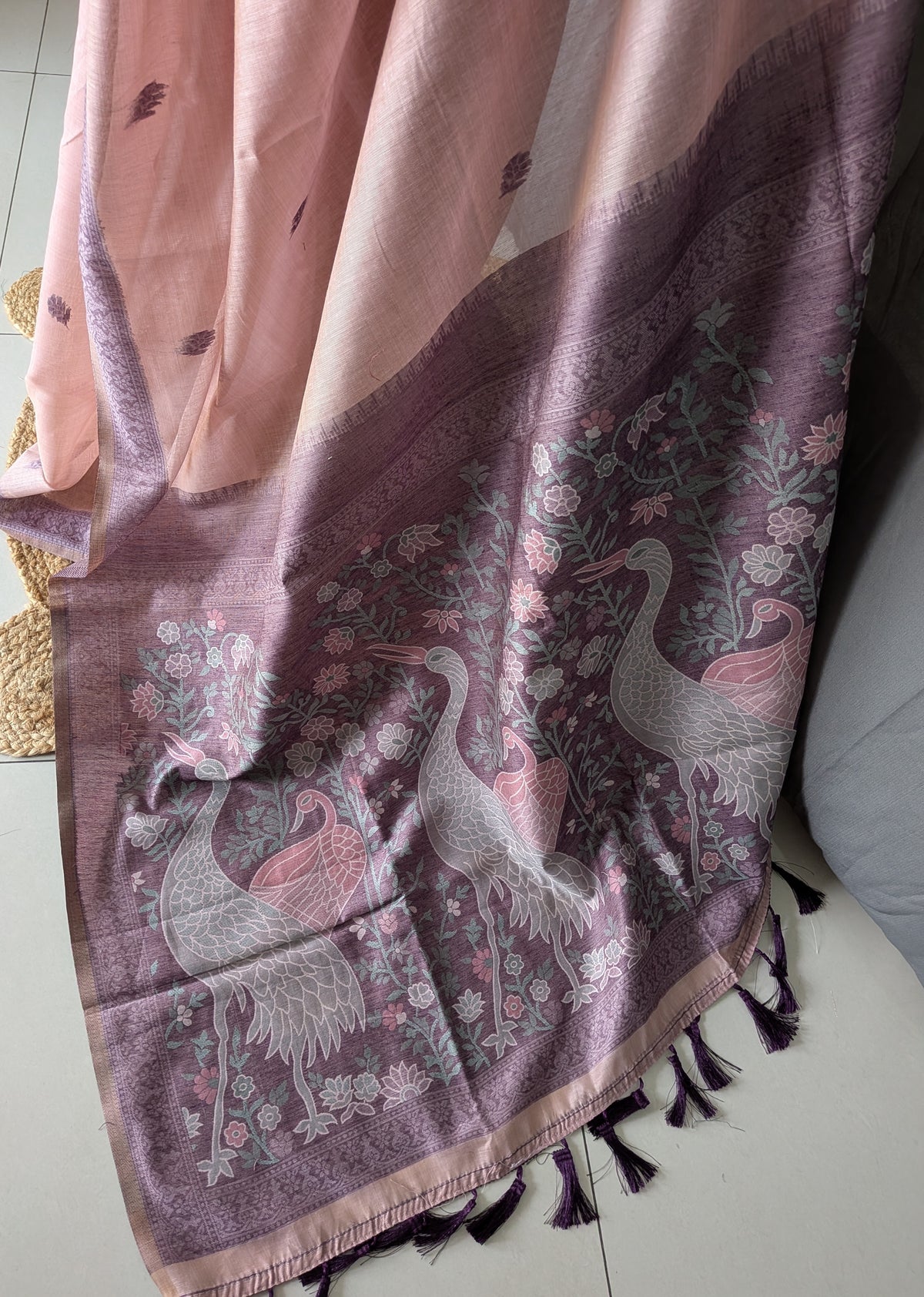 Mauve Purple Linen Jamdani Saree (Blush Bloom)