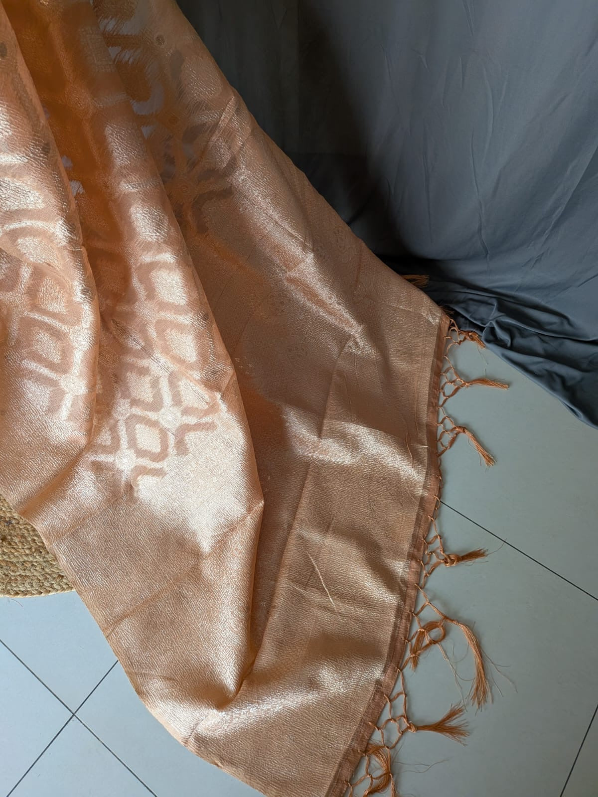 Peach & Gold Zari Jacquard Silk Saree