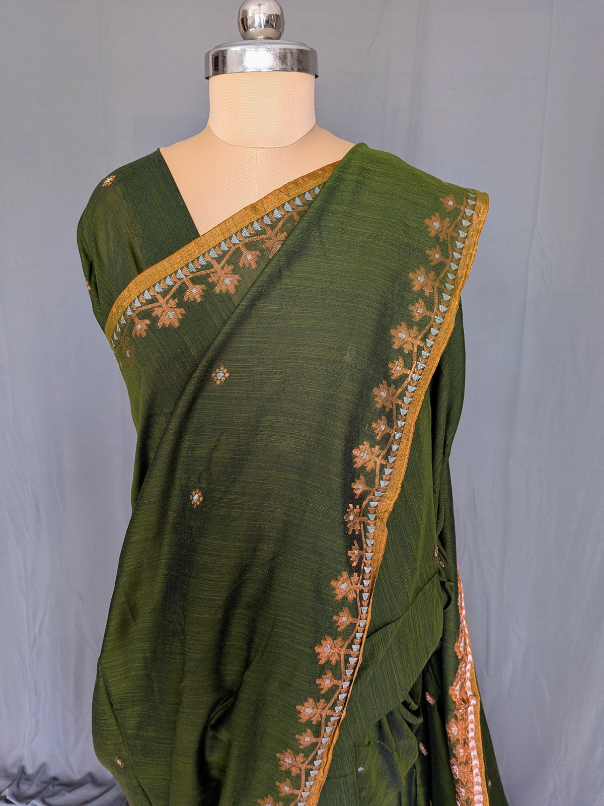 Green Floral Linen Cotton Saree
