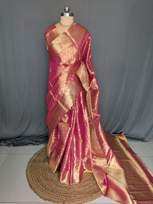 Rani Pink & Antique Gold Tissue Saree