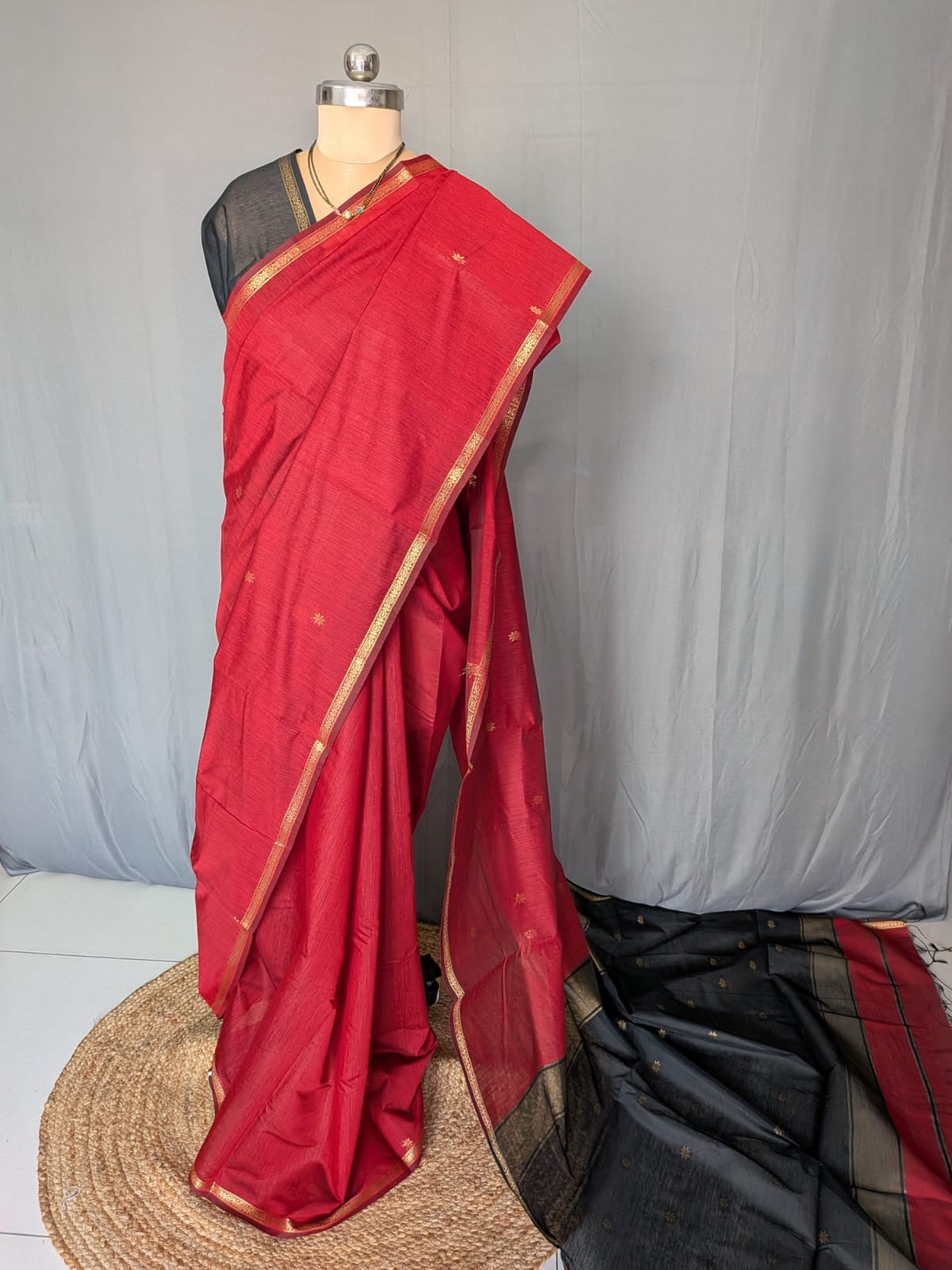 Ruby Red & Black Handloom Saree