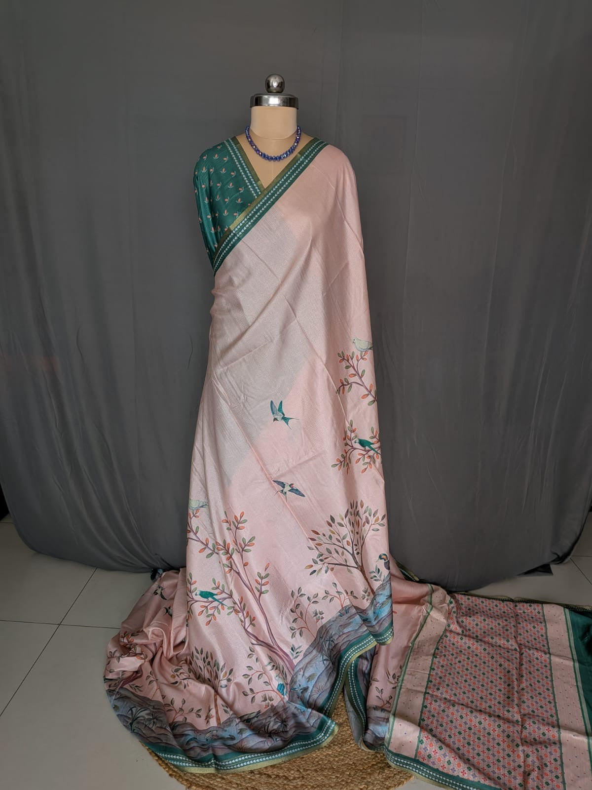 Blush Pink Digital Printed Silk Saree