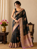 Black Paisley Border Saree