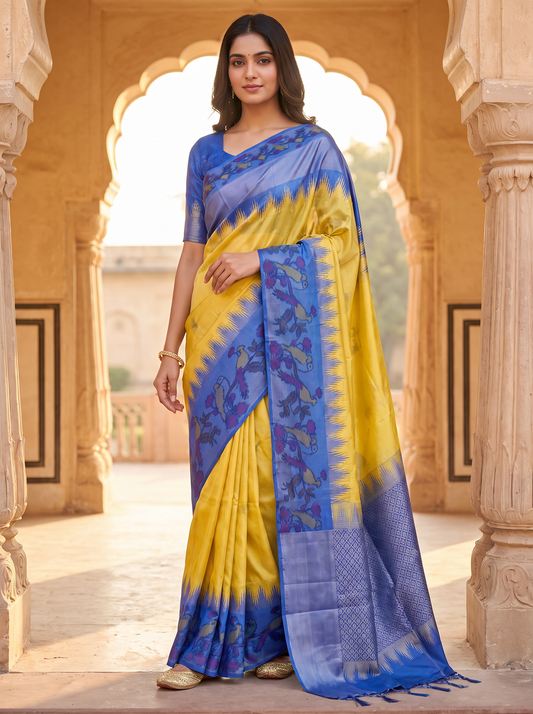 Royal Blue & Yellow Light Weight Uppada Pattu Saree
