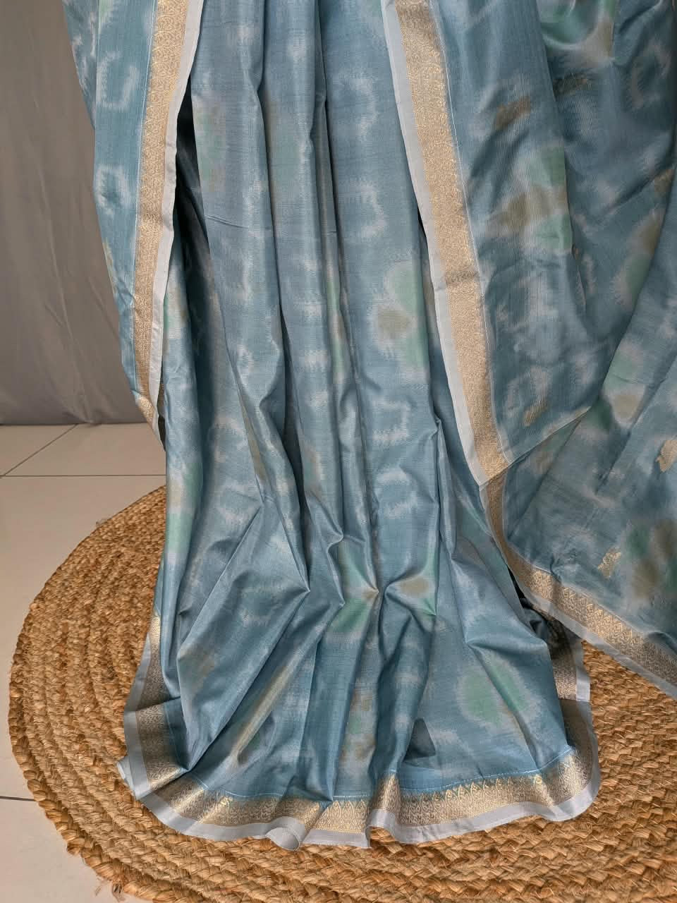 Powder Blue & Rose Gold Woven Silk Saree