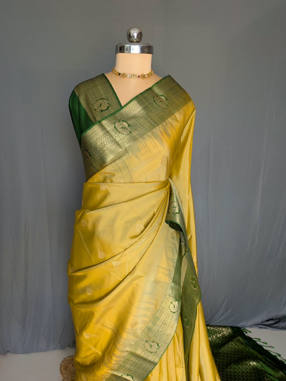 Golden Green Traditional Silk Saree