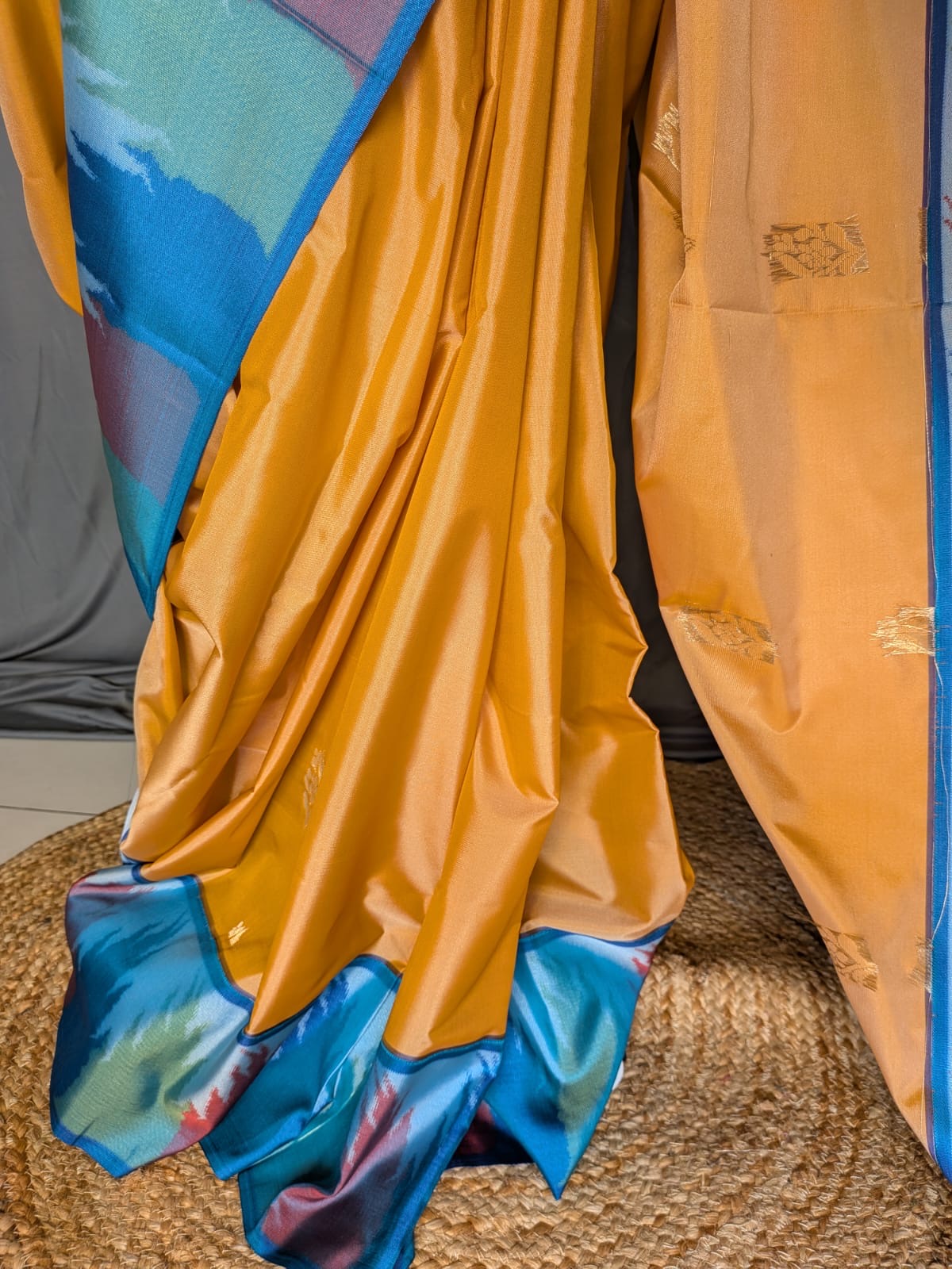 Mustard Yellow & Multicolour Silk Saree