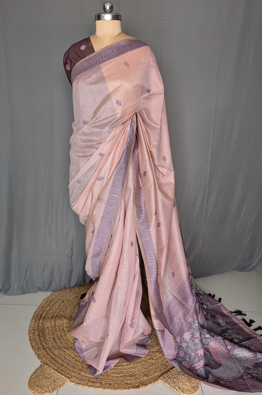 Mauve Purple Linen Jamdani Saree (Blush Bloom)