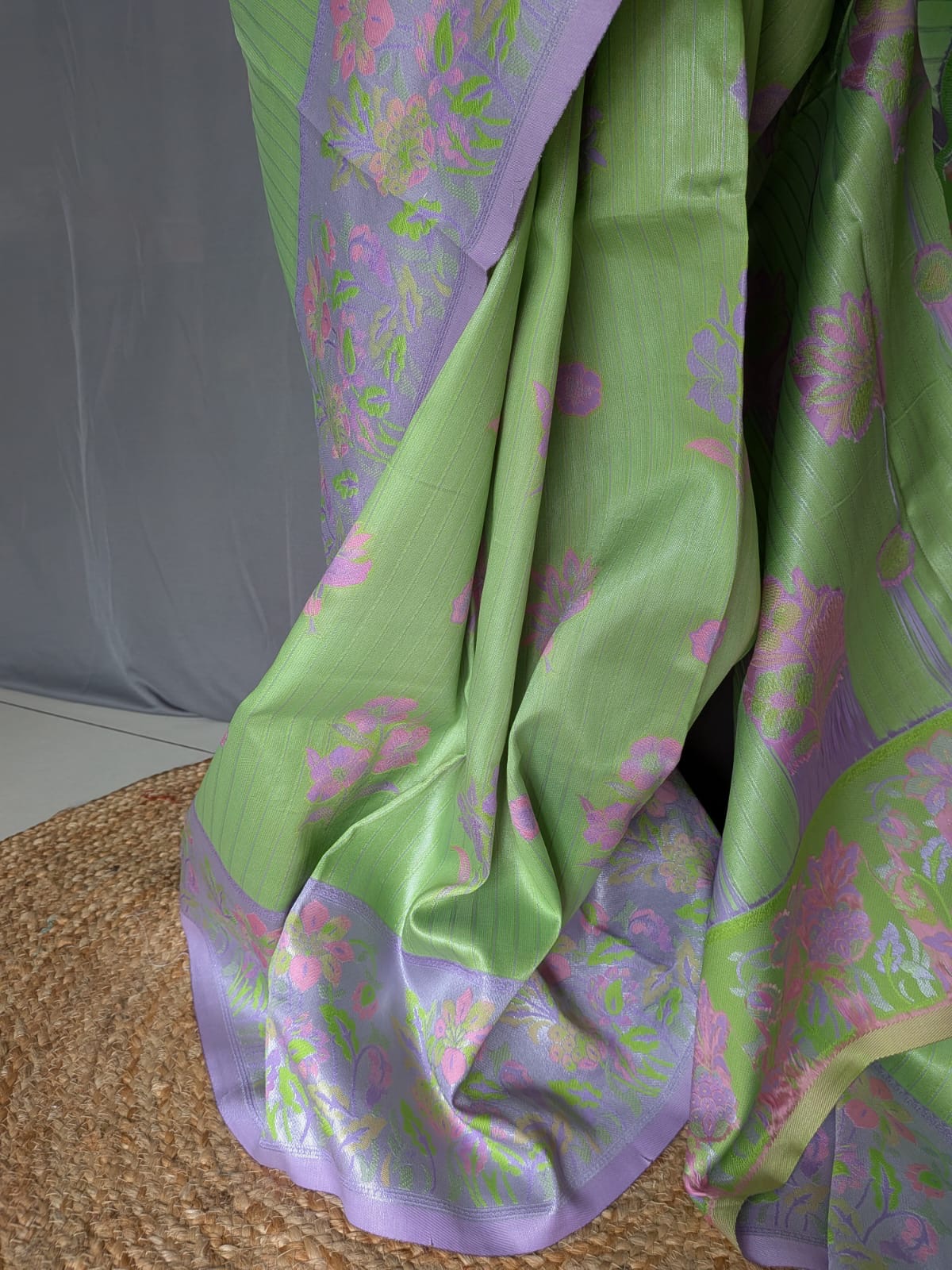 Pista Green & Lavender Floral Jacquard Saree
