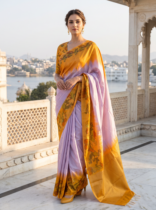 Mustard & Lilac Light Weight Uppada Pattu Saree