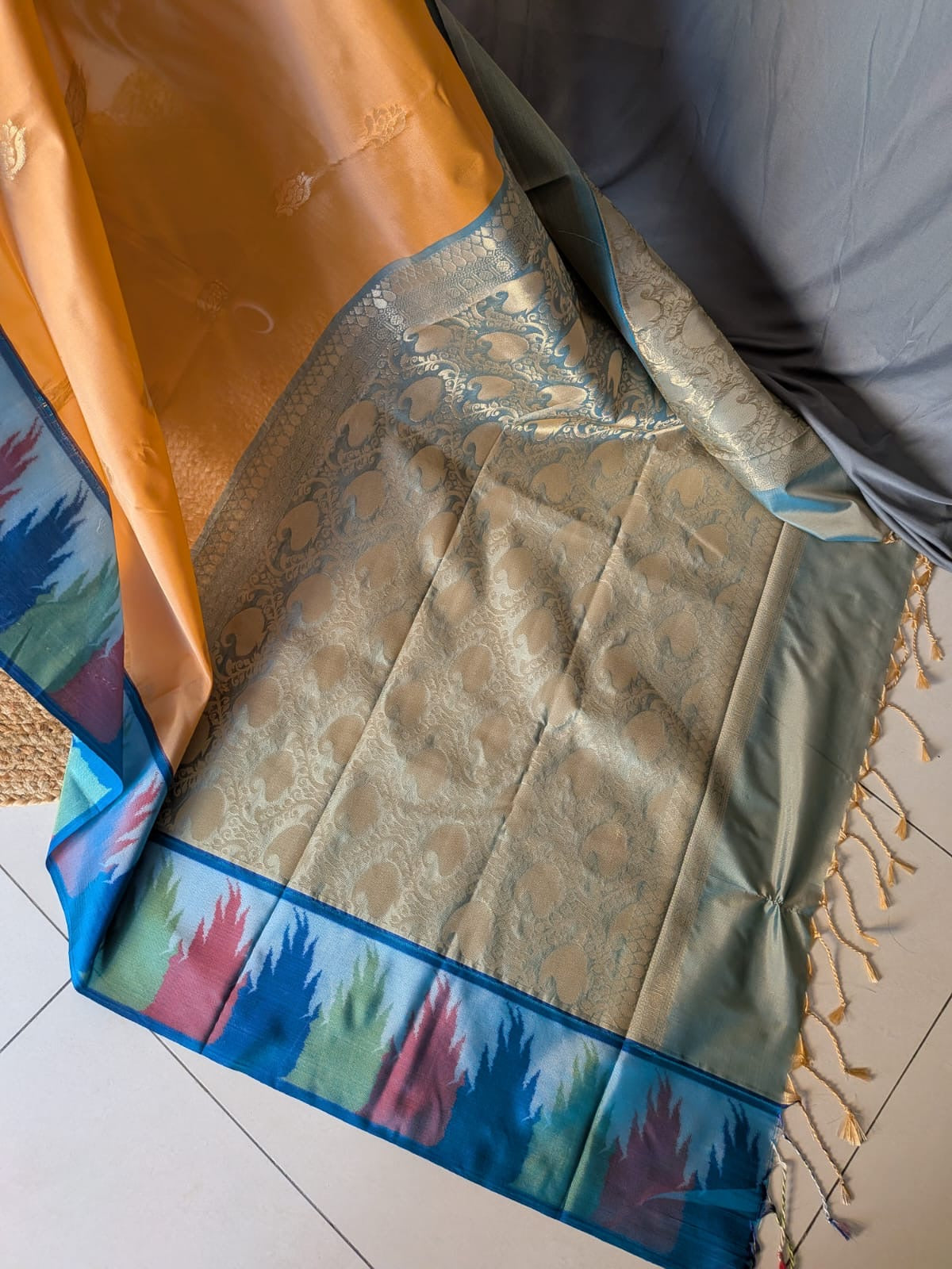 Mustard Yellow & Multicolour Silk Saree