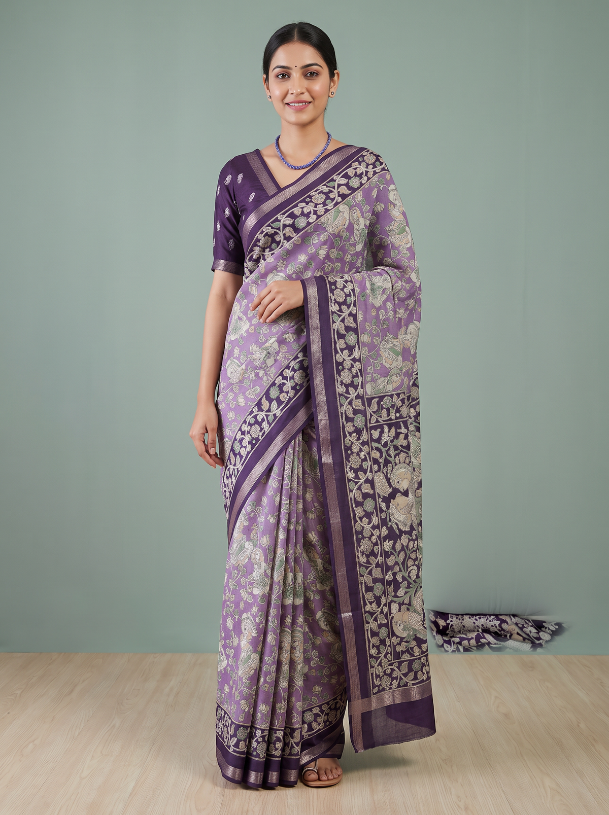 Lavender Purple Kalamkari Saree