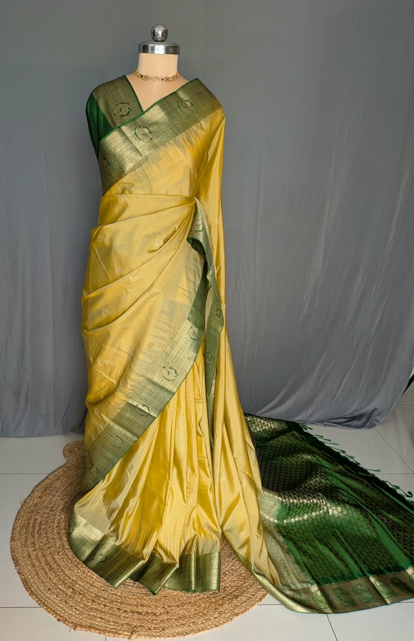 Golden Green Traditional Silk Saree