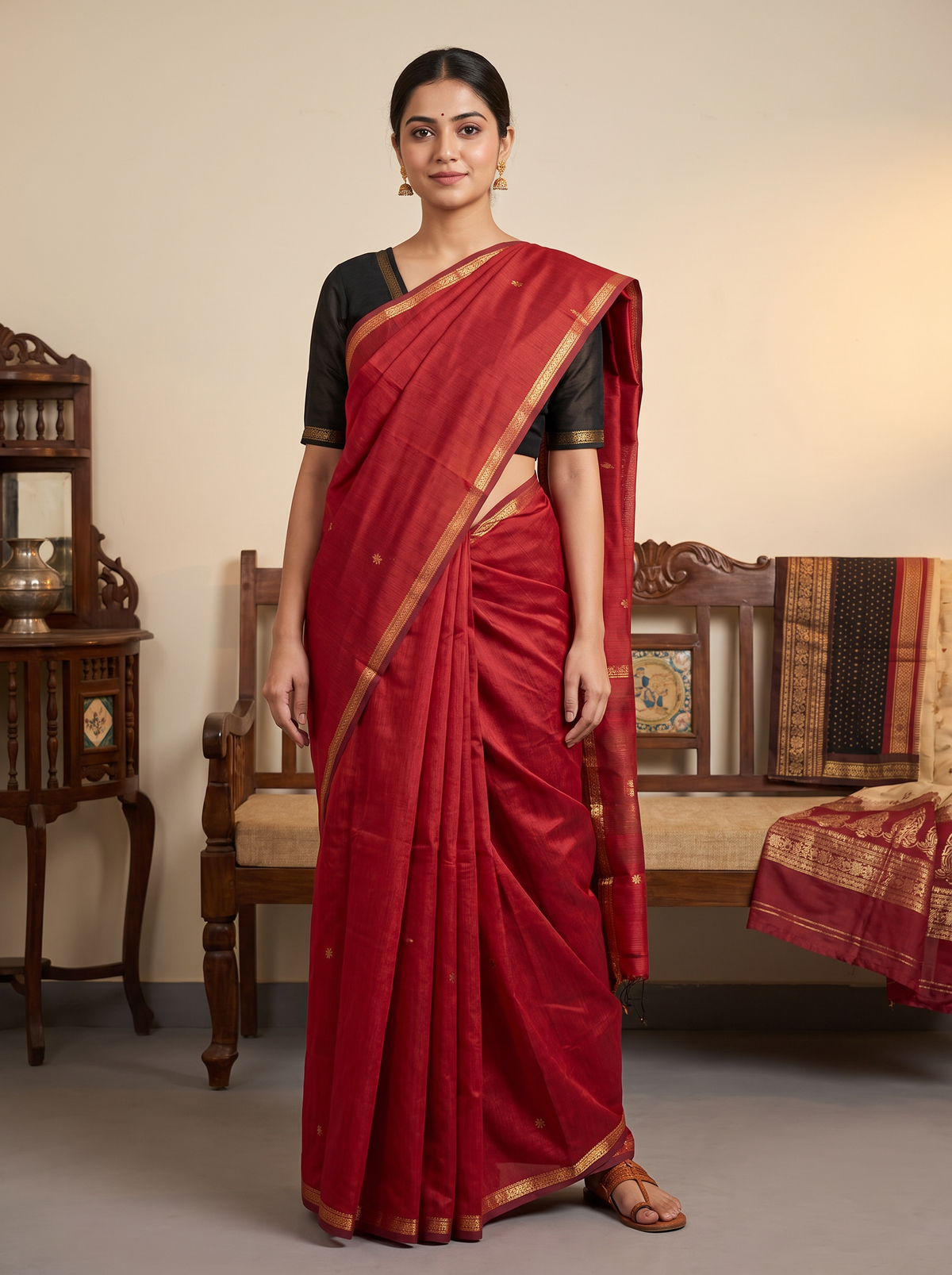 Ruby Red & Black Handloom Saree