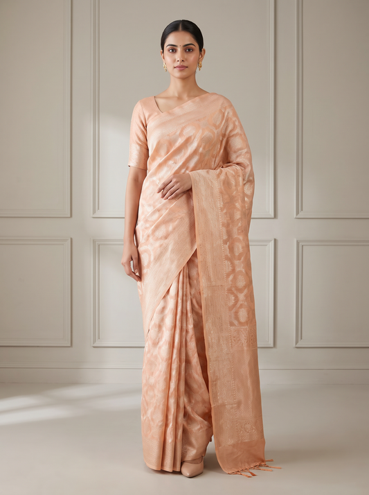 Peach & Gold Zari Jacquard Silk Saree