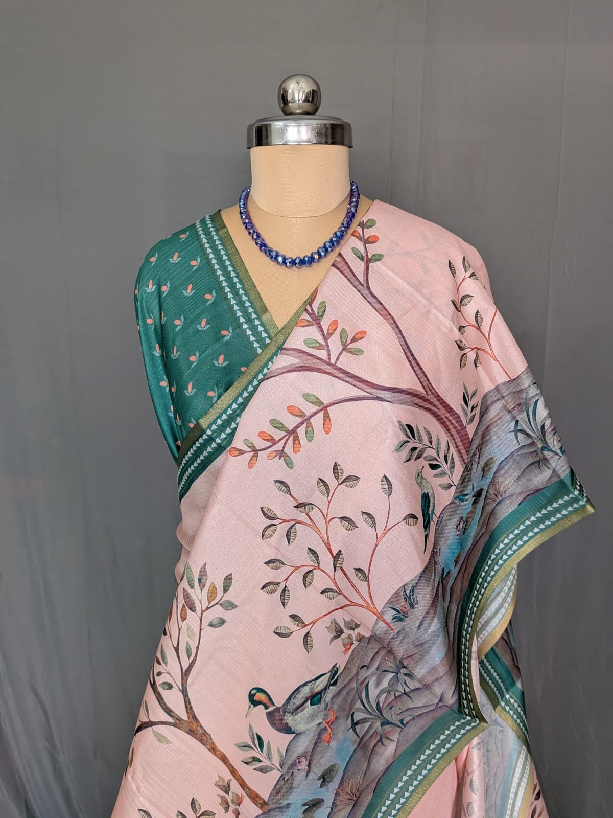 Blush Pink Digital Printed Silk Saree