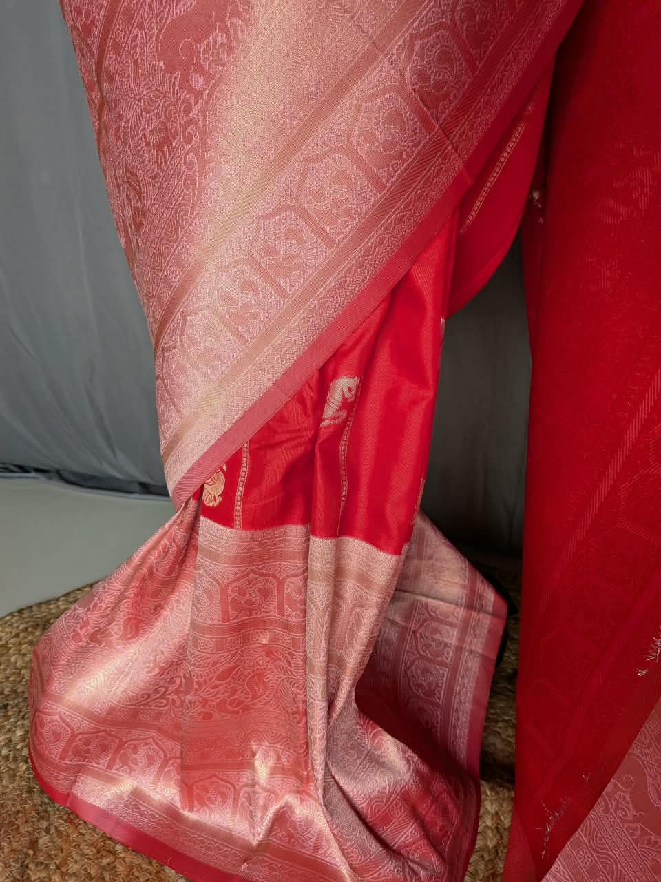 Ruby Red Rose Zari Saree