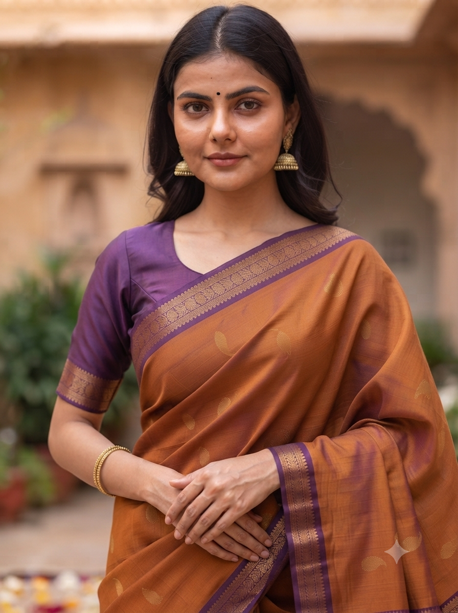 Small Border Uppada Silk Saree (Rust Orange)