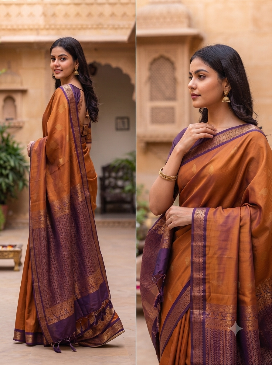 Small Border Uppada Silk Saree (Rust Orange)