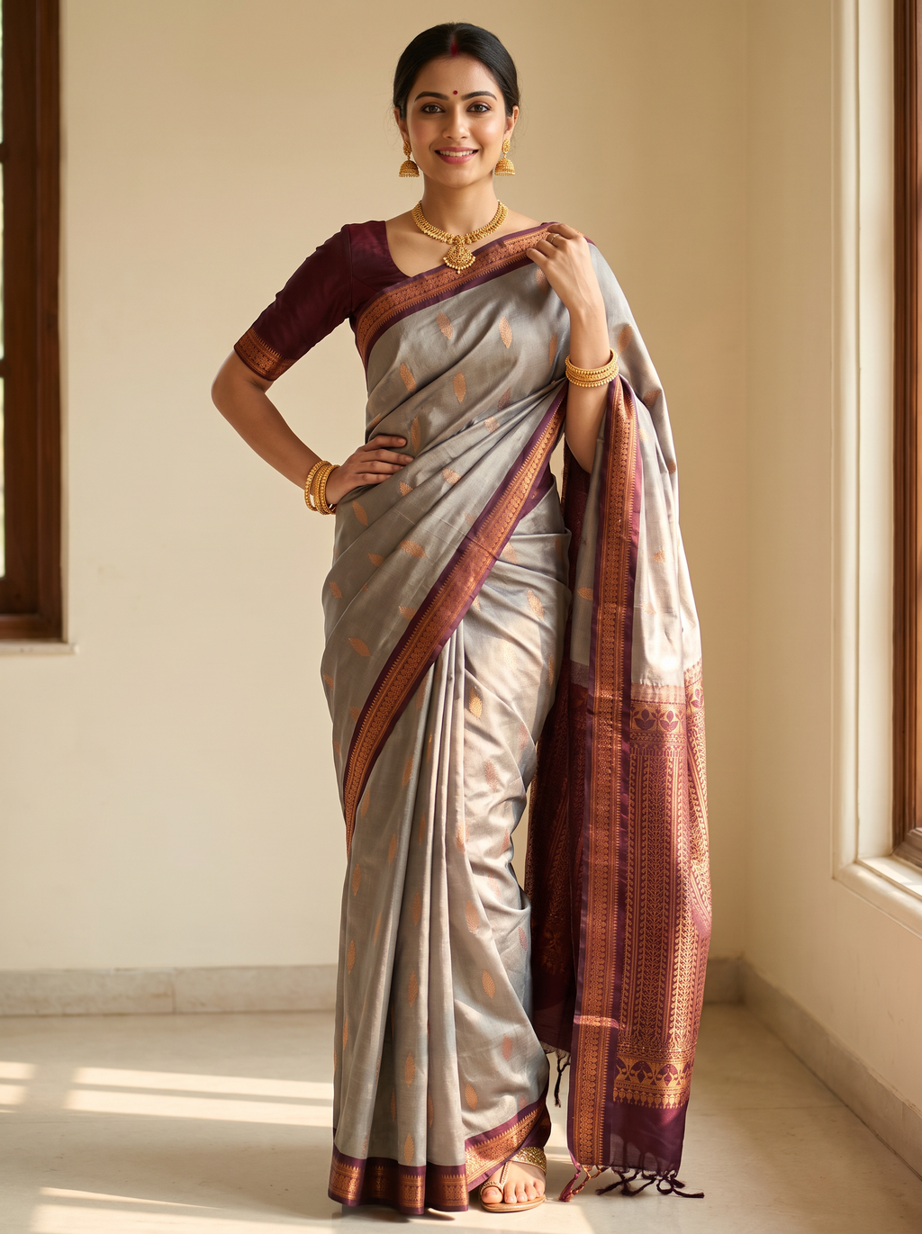 Small Border Uppada Pattu Sarees (Slate Grey)