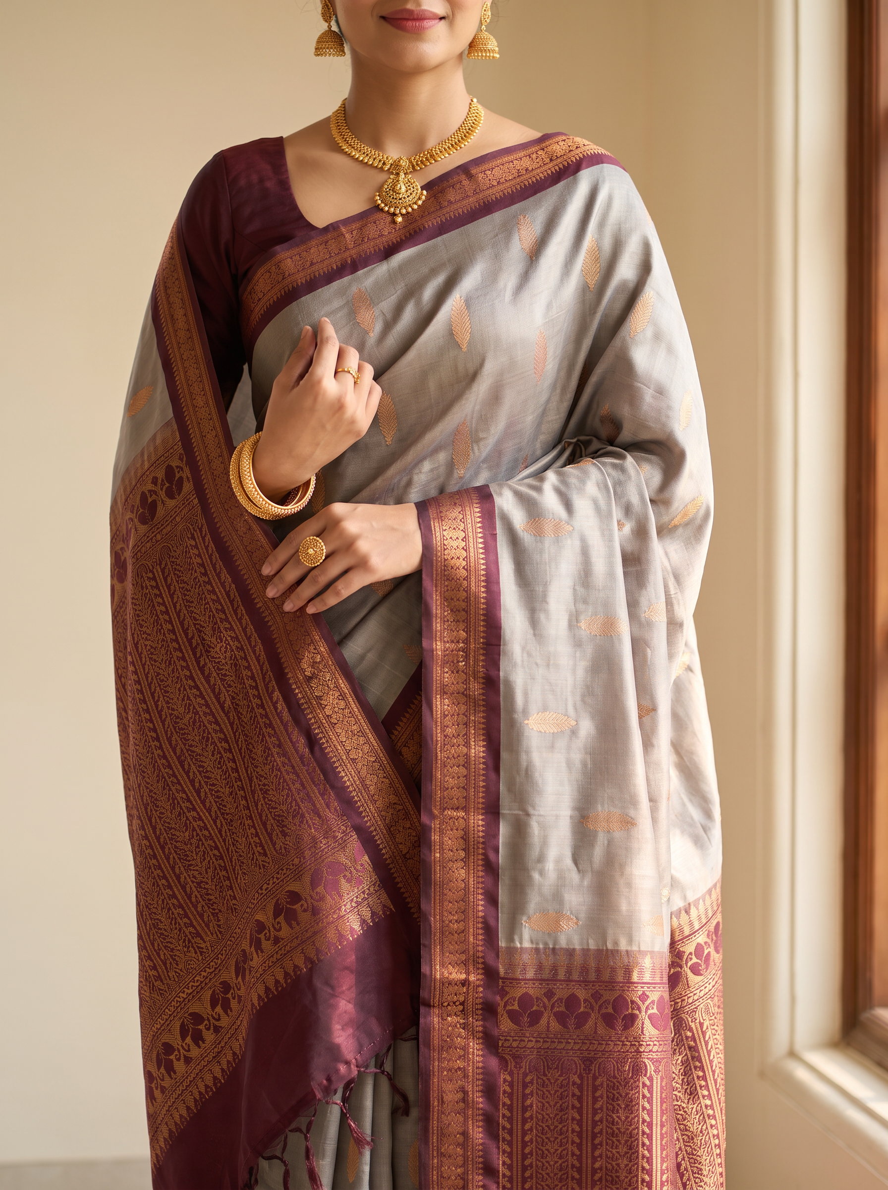 Small Border Uppada Pattu Sarees (Slate Grey)