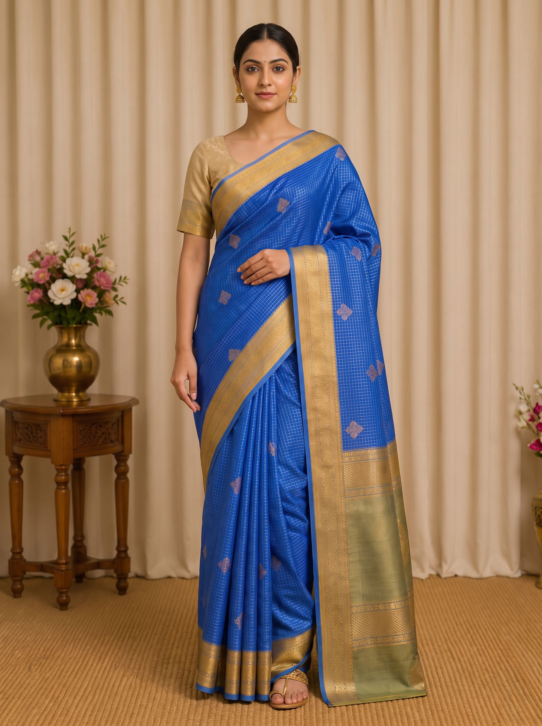 Azure Check Kanchipuram Silk Blend