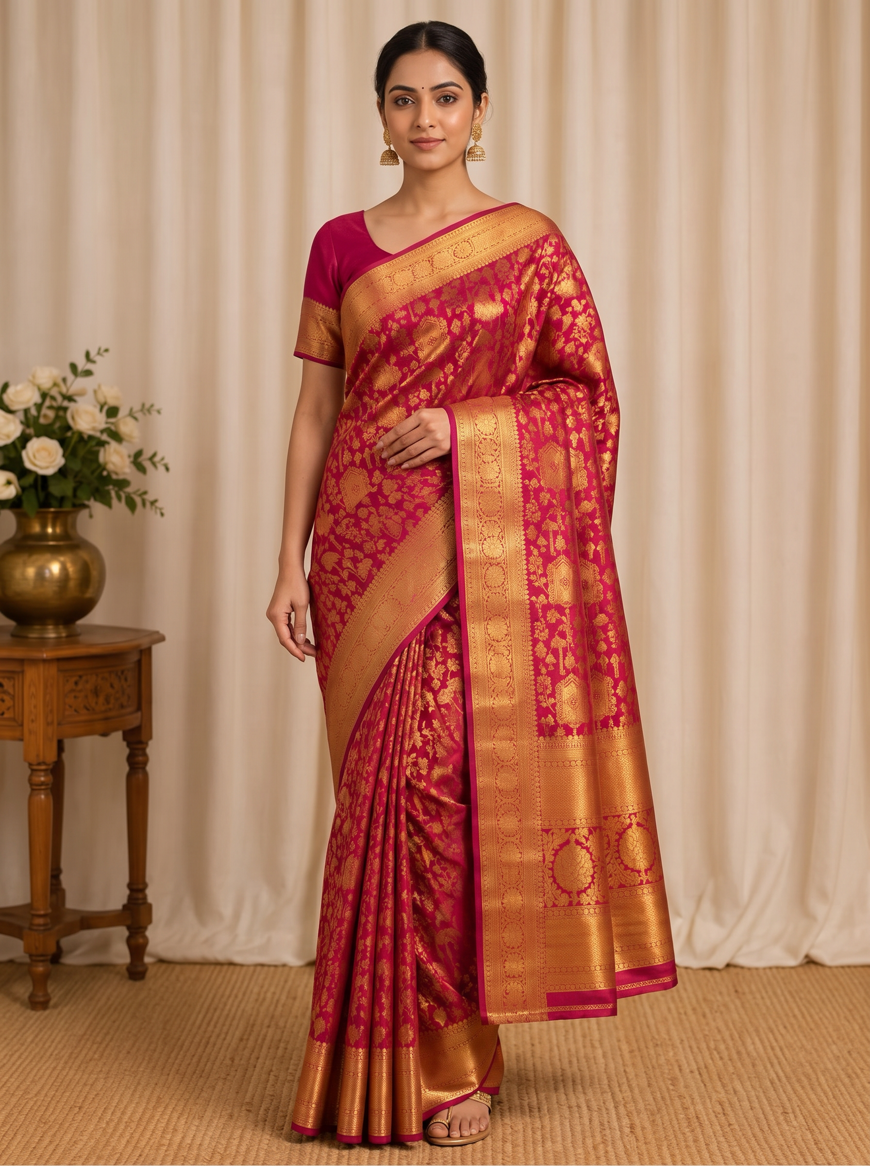Regal Rangoli Zari Saree - Red & Gold